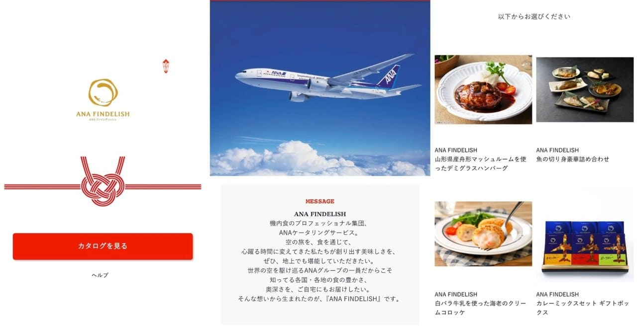 ANA FINDELISH のカタログ画面